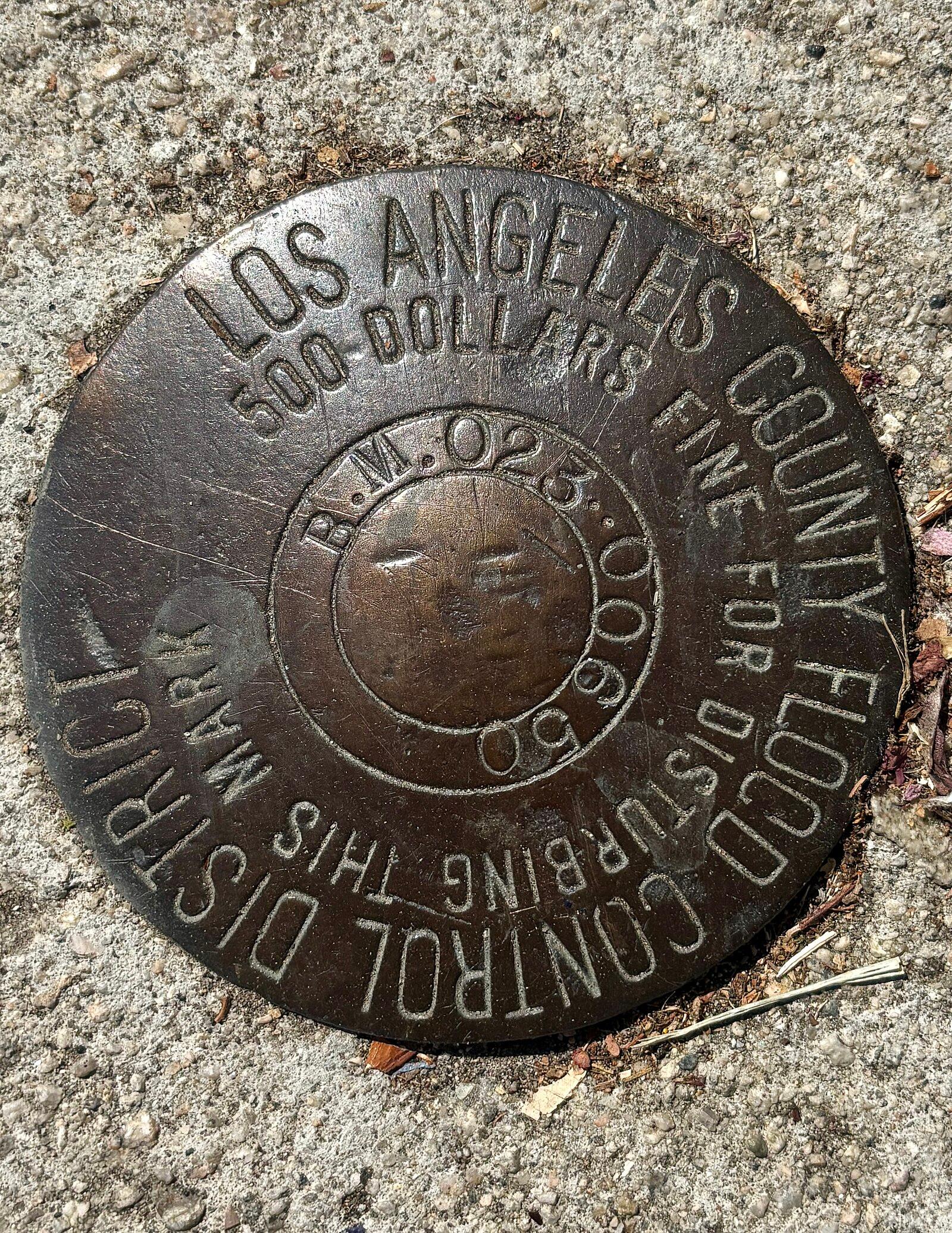 Los Angeles county flood district marker, Reseda, LA